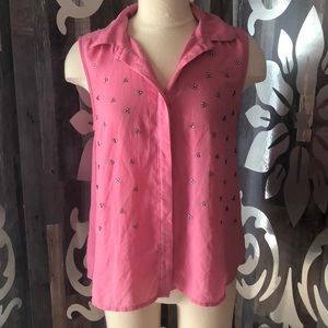 Moon Collection pink rhinestone sleeveless blouse‎